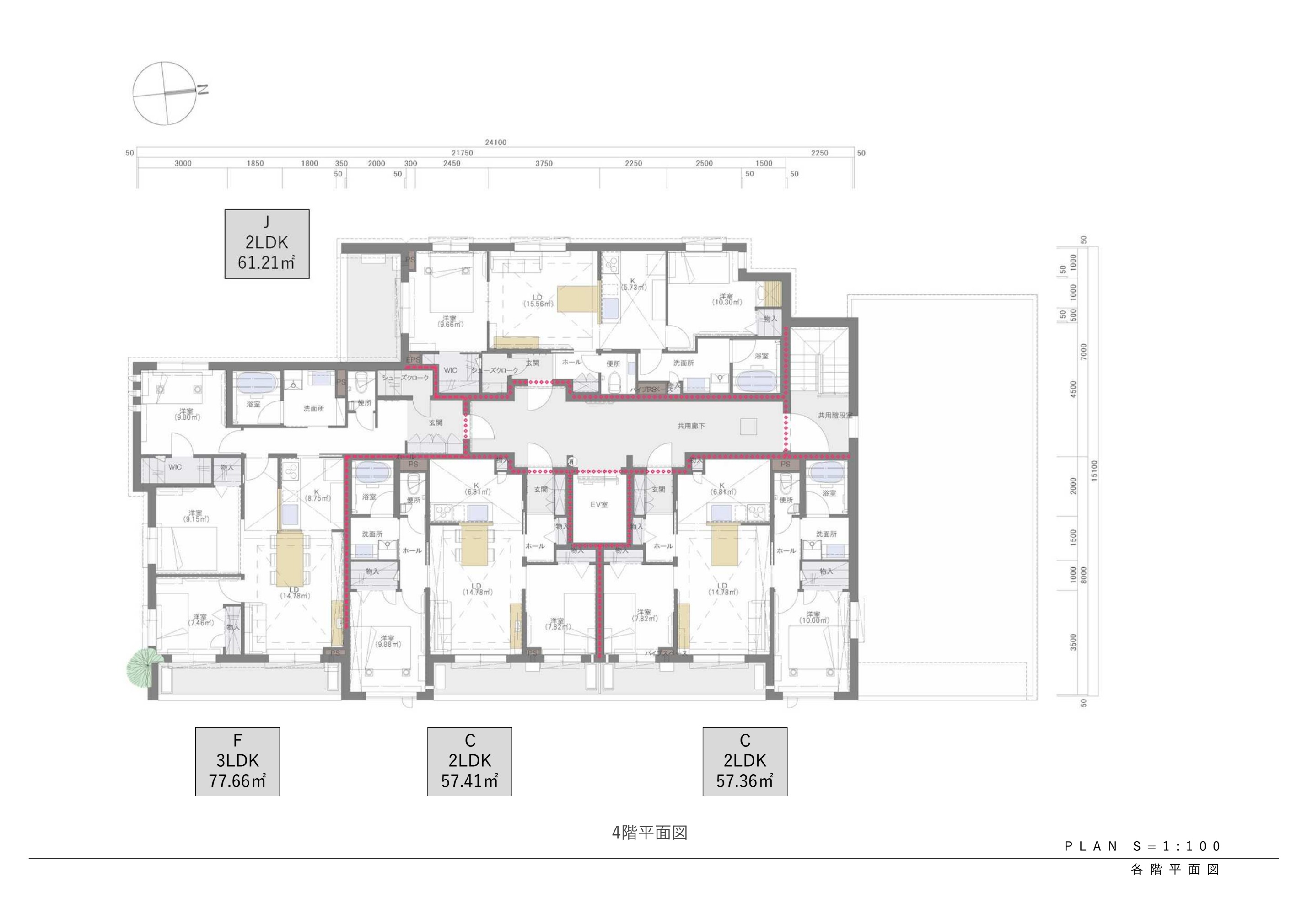 4階平面図：PLAN S=1:100 資料原図